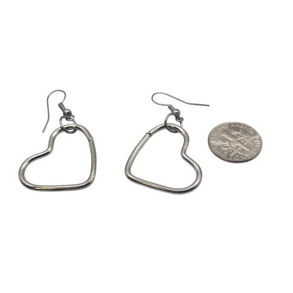 Earrings Silver Tone Heart Dangle Hook Drop Fashion Jewelry Gift SKU2411 - Picture 5 of 6